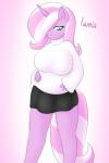 anthro anthrofied big_breasts blue_eyes bottomwear breasts clothed clothing female fully_clothed fur hair hair_over_eye horn multicolored_hair one_eye_obstructed pink_body pink_fur skirt solo sweater topwear turtleneck two_tone_hair lamiaaaa hasbro my_little_pony mythology fan_character lamia_(lamiaaaa) equid equine mammal mythological_creature mythological_equine unicorn 2015 2:3 digital_media_(artwork) hi_res