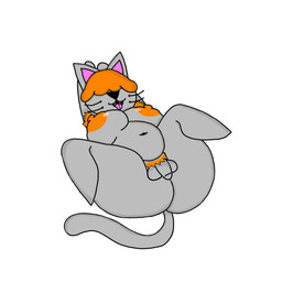 anthro areola armpit_hair balls bangs bangs_over_eyes belly big_breasts body_hair breasts foreskin fur genitals grey_body grey_fur gynomorph hair hair_over_eyes intersex nude orange_hair overweight overweight_anthro penis pubes solo spread_legs spreading thick_thighs frutigooner domestic_cat felid feline felis mammal nonbinary_(lore)