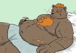 anthro bed beverage_can blush body_hair boxers_(clothing) brown_body brown_fur chest_hair clothing drunk fur furniture hair lying male on_back orange_hair overweight overweight_male scar sleeping solo substance_intoxication underwear 29_da2 lifewonders tokyo_afterschool_summoners barguest_(tas) bear mammal hi_res