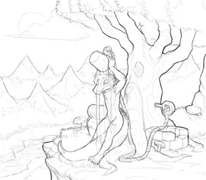 against_natural_surface against_surface against_tree ambiguous_gender animal_genitalia anthro arms_above_head backpack barely_visible_genital_slit barely_visible_genitalia bathing bucket cliff container eyes_closed forest forest_background fungus genital_slit genitals mountain mushroom nature nature_background nude outside plant river rope solo spiked_tail spikes spikes_(anatomy) tail tree water well wet lakeslug lizard reptile scalie 2020 absurd_res hi_res monochrome