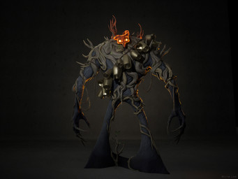 5_fingers bell black_body black_skin black_wall brown_claws claws duo empty_eyes female female_humanoid finger_claws fingers horn light looking_at_viewer not_furry nude nude_female nude_humanoid orange_head rear_view red_face red_horn roots rope solo standing text yellow_sclera mirim_lee highguard_(game) tree_mother_(highguard) horned_humanoid humanoid spirit wisp_(highguard) wisp_guardian_(highguard) 2026 3d_(artwork) absurd_res artist_name autodesk_maya_(artwork) colored concept_art digital_media_(artwork) english_description hi_res lighting marmoset_toolbag_(artwork) official_art shaded substance_painter_(artwork) unreal_engine_(artwork) zbrush_(artwork)