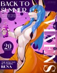 anthro big_breasts bikini breasts chain choker clothed clothing ear_piercing facial_piercing female fictional_magazine_cover fur hair jewelry lip_piercing magazine mostly_nude necklace nipples orange_body orange_fur piercing solo swimwear text two-piece_swimsuit white_body white_fur yukkooart rena_(yukkooart) canid canine fox mammal absurd_res cover digital_media_(artwork) english_text hi_res magazine_cover shaded