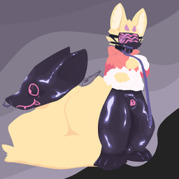 2_horns abstract_background ambiguous_gender anthro asphyxiation ball_gag bdsm bdsm_gear big_tail biped black_clothing black_collar black_latex blindfold bodily_fluids bondage bottomless bound bulge chastity_bulge chastity_device clothed clothing collar drone dronification drooling eyewear feet fluffy fluffy_tail fur gag gagged gas_mask genitals glistening goo_transformation hoodie horn hypnosis hypnotic_visor inner_ear_fluff jacket latex latex_clothing latex_skinsuit leash leash_pull leashed_collar living_tail lock_bulge lock_symbol male mask mind_control monotone_body muzzle_(object) muzzled null_bulge paws penis petplay piercing pink_clothing pink_eyes pink_horn pink_topwear puppyplay purple_horn red_clothing red_hoodie red_topwear restraints ring_gag roleplay saliva sensory_deprivation simple_background skinsuit slave solo spiral standing submissive submissive_anthro submissive_male symbol tail tail_head tail_mouth tan_body tan_fur thick_thighs tight_clothing toes topwear transformation tuft unusual_anatomy unusual_tail visor wearing_mask white_clothing yellow_body yellow_fur k441z mythology lenya_(miho) canid canine canis dragon furred_dragon furred_scalie hybrid mammal mythological_creature mythological_scalie scalie zorgoia 1:1 hi_res