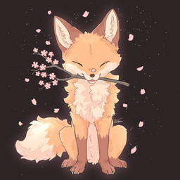 ambiguous_gender brown_body brown_fur cherry_blossom claws dipstick_tail eyes_closed fangs feet feral flower fluffy fluffy_tail fur gloves_(marking) inner_ear_fluff leg_markings markings multicolored_body multicolored_fur multicolored_tail open_mouth orange_body orange_fur paws plant prunus_(flower) quadruped simple_background sitting smile socks_(marking) solo tail tail_markings tan_body teeth toes tongue tuft white_body fusau canid canine fox mammal 1:1 2026 digital_media_(artwork) hi_res signature