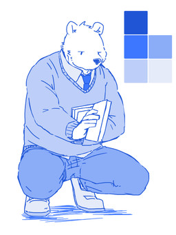 anthro bottomwear clothing kemono male necktie pants shirt simple_background solo topwear nico26b bear mammal polar_bear ursine 2015 3:4 blue_and_white monochrome