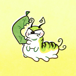 2_antennae 2_tails 4_arms 6_legs ambiguous_feral ambiguous_gender antennae_(anatomy) black_antennae black_tail blush brown_nose eating eyebrows eyeless featureless_feet featureless_hands feet feral frown green_body holding_leaf holding_plant leaf markings monotone_background multi_arm multi_limb multi_tail simple_background solo striped_markings stripes tail white_body yellow_background young young_ambiguous young_feral m11quda disney hoppers_(disney) pixar titus_(hoppers) arthropod caterpillar insect larva 1:1 hi_res