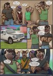 african_wild_dog age_difference anthro beard blue_eyes bottomless bottomwear brother_(lore) brothers_(lore) canid canine car chip_(pickles-hyena) clothed clothing comic cousins_(lore) covering covering_crotch covering_self dialogue ear_piercing ear_ring english_text facial_hair father_(lore) father_and_child_(lore) father_and_son_(lore) fully_clothed garret_(pickles-hyena) grass green_eyes group hair hi_res hybrid hyena hyena_father_(pickles-hyena) inside_car kerchief larger_male male male/male mammal neckerchief nephew_(lore) older_male outside parent_(lore) parent_and_child_(lore) parent_and_son_(lore) pavement percy_(pickles-hyena) pickles-hyena piercing plant profanity purple_eyes purple_hair ring_piercing russel_(pickles-hyena) shirt shorts sibling_(lore) size_difference smaller_male son_(lore) speech_bubble striped_hyena t-shirt tank_top text topwear truck uncle_(lore) uncle_and_nephew_(lore) vehicle younger_male