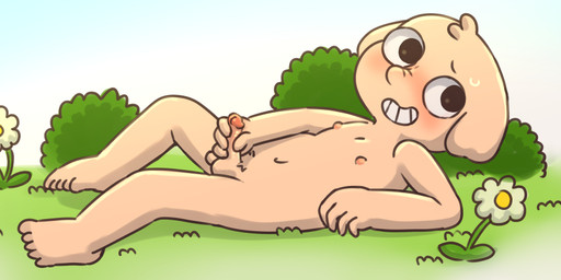 anthro balls bean_mouth black_eyes blush bodily_fluids circumcised elephant_ears erection exhibitionism eyebrows flower genitals glans grass grass_field head_tuft holding_penis humanoid_genitalia humanoid_penis lying male navel nipples nude nude_anthro nude_male on_side outside penis pink_glans pink_nipples plant proboscis_(anatomy) shrub solo stroking_penis sweat sweatdrop tan_body tan_skin teeth trunk_(anatomy) tuft young young_anthro young_male polygon5 cartoon_network summer_camp_island oscar_peltzer elephant elephantid mammal proboscidean