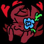 >_< anthro eyes_closed female flower hand_on_face happy head_tuft heart_symbol plant red_body rose_(flower) solo tuft iloveslutyshortstax rain_world videocult sarasul_(smolreapy) slugcat 1:1 alpha_channel