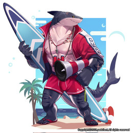 anthro biped clothed clothed_anthro clothed_male clothing lifeguard male muscular muscular_anthro muscular_male solo yed aquatic fish shark hi_res