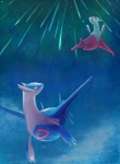 ambiguous_gender blue_body blue_markings cloud detailed_background duo eon_duo feral flying legendary_duo markings meteor_shower meteor_storm outside red_body red_eyes red_markings shooting_star sky skyscape star white_body it0117 nintendo pokemon generation_3_pokemon latias latios legendary_pokemon pokemon_(species)