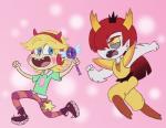 blonde_hair blue_eyes comet_butterfly crossgender crown duo female hair hair_over_eye headgear horn humanoid_pointy_ears monster_girl_(genre) not_furry one_eye_obstructed pointy_ears tiara itoruna disney star_vs._the_forces_of_evil hekapoo star_butterfly demon horned_humanoid humanoid mewman 2017 hi_res