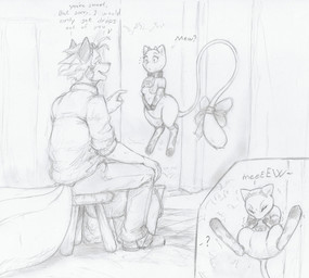 animal_print animal_print_thigh_highs anthro big_butt bottomwear breasts bucket butt clothed clothing collar comic_panel container cow_print cow_print_elbow_gloves cow_print_thigh_highs cowbell cowbell_collar dialogue duo eyelashes female female_focus floating footwear furniture gesture hand_gesture huge_butt legwear long_tail looking_at_another male milk milk_bucket milk_container multi_tail open_mouth pants pattern_clothing pattern_legwear pattern_thigh_highs pointing pointing_at_another question_mark ribbons rolled_up_sleeves shirt shoes sitting size_difference skimpy small_breasts small_waist smaller_female stool straining tail text thick_thighs thigh_highs topwear wide_hips blackfox85 nintendo pokemon gin_(blackfox85) canid canine fox fox_spirit generation_1_pokemon legendary_pokemon mammal mew_(pokemon) pokemon_(species) english_text hi_res monochrome traditional_media_(artwork)