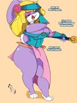 2018 3:4 anthro bedroom_eyes big_breasts big_butt binky_bunny blonde_hair blue_eyes breasts butt cleavage clothed clothing cosplay crossover crossover_cosplay curvy_figure dark_magician_girl dialogue digital_media_(artwork) duel_monster english_text eyeshadow female fur gloves hair handwear hi_res hourglass_figure huge_breasts huge_butt inkit89 konami lagomorph leporid looking_at_viewer makeup mammal multicolored_body multicolored_fur narrowed_eyes no_underwear purple_body purple_fur rabbit seductive simple_background smile solo staff talking_to_viewer teeth text thick_thighs tiny_toon_adventures tongue voluptuous warner_brothers white_body white_fur wide_hips yu-gi-oh!