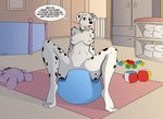 anthro breasts female feral implied_scat nursery potty potty_chair potty_time potty_training solo text toy jerrert 101_dalmatians disney perdita canid canine canis dalmatian domestic_dog mammal absurd_res english_text hi_res