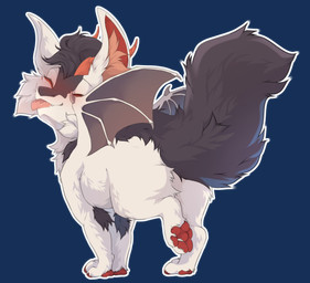 2_horns big_ears black_body black_fur black_hair blush brown_eyes cheek_tuft chibi claws eyes_closed facial_markings facial_tuft female feral fluffy fluffy_chest fluffy_ears fluffy_hair fluffy_tail fur hair happy head_horn head_markings horn long_hair looking_back looking_pleasured markings membrane_(anatomy) membranous_wings neck_tuft nude simple_background smile solo tail text tongue tongue_out transparent_background tuft white_body white_fur wings shyryp mythology mirai_toshiro dragon furred_dragon furred_scalie mammal mythological_creature mythological_scalie scalie alpha_channel digital_media_(artwork) hi_res