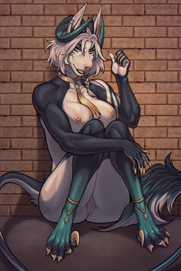 anthro areola biped breasts butt claws feet female fingers front_view fur genitals hair horn looking_at_viewer nipples nude nude_anthro nude_female sitting smile solo tail toes vulva thalislixeon mythology canid canid_demon canine demon hellhound mammal mythological_canine mythological_creature 2026 2:3 digital_drawing_(artwork) digital_media_(artwork) hi_res