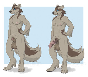 animal_genitalia animal_penis anthro balls big_balls blue_background blue_eyes blue_sclera border brown_body brown_fur equine_genitalia equine_penis flaccid fur genitals half-erect huge_balls male nipples nude penis sheath simple_background solo tail white_border alex.fetter nintendo pokemon al_(alex.fetter) generation_3_pokemon linoone pokemon_(species) hi_res