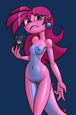 4_fingers anthro areola black_eyebrows black_eyes blue_areola blue_body blue_nipples blue_scales blue_tail breasts camera closed_frown eyebrows female female_anthro fingers frown frowning_at_viewer genitals glistening glistening_eyes hair holding_camera holding_object humanoid_genitalia humanoid_vulva long_hair looking_at_viewer mouth_closed multicolored_body multicolored_scales navel nipples non-mammal_breasts non-mammal_navel non-mammal_nipples nude nude_anthro nude_female pink_body pink_scales pink_tail purple_hair scales simple_background small_breasts solo tail thick_tail transparent_background two_tone_body two_tone_scales two_tone_tail vulva spacechoochoo scalie_schoolie parker_(scalie_schoolie) agamid agaminae lizard reptile scalie spider-man_agama 2021 alpha_channel portrait three-quarter_portrait
