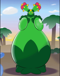 belly big_belly cactus glistening glistening_body huge_belly hyper hyper_belly hyper_inflation inflation latex_body onomatopoeia plant sound_effects text tree water yellow_sclera snepsik nintendo pokemon generation_5_pokemon maractus pokemon_(species) 2025 animated hi_res short_playtime sound