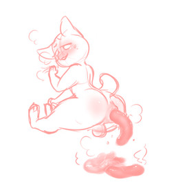 anthro anus balls blush blushing_profusely bodily_fluids butt enjoying_the_go fanning fanning_self feces feces_pile fur genitals looking_back male male_pooping narrowed_eyes nude nude_anthro nude_male open_mouth pooping pooping_on_floor raised_tail scatplay short_tail simple_background solo stink_fumes sweat tail doughnutholes domestic_cat felid feline felis mammal monochrome pink_and_white nonbinary_(lore)