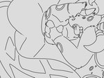 ambiguous_gender balls bodily_fluids claws drooling duo face_on_penis feral freckles genital_fluids genitals hand_on_head holding_head holding_knot holding_penis implied_oral knot looking_away male male/ambiguous markings paws penile_spines penis precum ring_(marking) saliva tongue tongue_out neoncityrain rain_world videocult the_unbound_(neoncityrain) cyan_lizard_(rain_world) lizard_(rain_world) slugcat monochrome