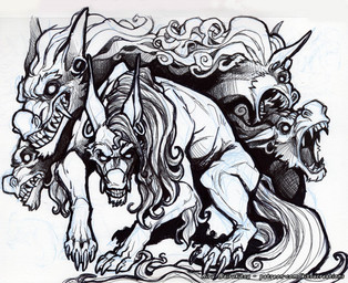 angry ballpoint claws ear_piercing fangs feral gauged_ear hair long_hair male mane paws piercing plug_(jewelry) solo solo_focus teeth airu asian_mythology east_asian_mythology mythology jake_(airu) foo_dog mammal mythological_creature