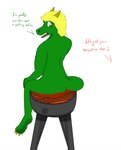 anthro blonde_hair burning butt butt_on_fire concern cooking_with_furs dialogue duo feet fire flame_torture green_body grill grilling hair horn male offscreen_character open_mouth pain rear_view sitting solo_focus tail text torture gynro_(artist) mythology fataltragedy2004_(character) dragon eastern_dragon mythological_creature mythological_scalie scalie digital_media_(artwork) english_text hi_res