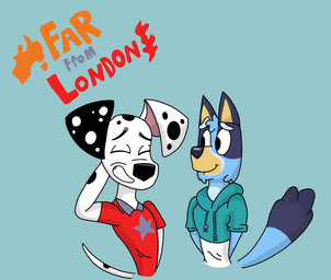 aged_up anthro black_nose black_spots blue_ears clothing duo female fur hoodie male patch_(marking) red_clothing red_shirt red_t-shirt red_topwear shirt spots t-shirt tan_inner_ear tan_snout teal_clothing teal_hoodie teal_topwear topwear white_body white_fur sticostudios 101_dalmatian_street 101_dalmatians bluey_(series) disney bluey_heeler dylan_(101_dalmatians) australian_cattle_dog canid canine canis cattledog dalmatian domestic_dog herding_dog mammal pastoral_dog crossover