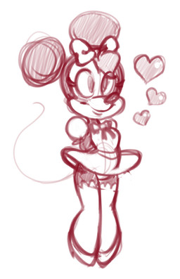 accessory anthro bow_ribbon bow_tie clothing dress eyelashes female footwear hair_accessory hair_bow hair_ribbon hands_behind_back heart_symbol legwear ribbons shoes smile solo tail thigh_highs underwear roger_bacon disney minnie_mouse mammal mouse murid murine rodent hi_res sketch
