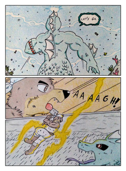 anthro arm_markings attack barazoku belly biceps black_nose black_sclera border brown_body brown_eyes brown_fur bubble clothed clothing comic_panel dialogue fin fur glistening glistening_eyes male manly markings multicolored_body multicolored_fur musclegut muscular muscular_anthro muscular_male overweight purple_tongue raining speech_bubble storm swimming text thunder tongue topwear underwater underwater_scenery water waterdragon white_border white_clothing wounded dashthefox mythology kai_(dash_fox) marteau aquatic aquatic_dragon bear dragon mammal mustelid mythological_creature mythological_scalie otter scalie absurd_res comic english_text hi_res traditional_media_(artwork)