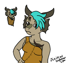 clothing dark_eyes female hair leather leather_clothing scales teal_hair tribal pixiecatsupreme rimworld kobold scalie