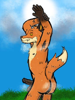 anthro armpit_fetish armpit_hair balls bedroom_eyes bodily_fluids body_hair butt cloud erection fur genitals grass male musk musky_armpit musky_balls musky_butt musky_penis narrowed_eyes nude orange_body orange_fur outside penis plant seductive sky solo sun sweat sweaty_butt anonymous_artist epic_games fortnite fennix_(fortnite) canid canine fox mammal red_fox true_fox 3:4 hi_res