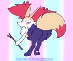 anthro blush butt female fur genitals inner_ear_fluff looking_back nude pawpads pussy rear_view solo stick text tuft blue-rum nintendo pokemon braixen canid canine generation_6_pokemon mammal pokemon_(species) url watermark