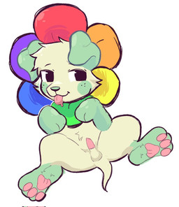 alternate_form animal_genitalia animal_penis balls big_pupils blep bodily_fluids canine_genitalia canine_penis drooling feral floppy_ears flower_(anatomy) folded_ears genitals green_paws male pawpads penis petals pink_pawpads pink_penis pupils saliva short_tail small_penis small_tail snout solo spread_legs spreading tail tan_body tongue tongue_out young pupidise blushcrunch_studio dandy's_world roblox dandy_(dandy's_world) canid canine canis domestic_dog mammal toon_(dandy's_world) hi_res