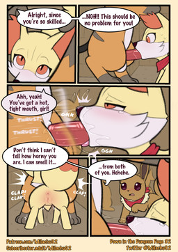 anus balls blush bodily_fluids dialogue fellatio female feral genitals kerchief kerchief_only male male/female mostly_nude neckerchief neckerchief_only neckwear oral penile penis saliva sex size_difference tail text vulva milachu92 nintendo pokemon pokemon_mystery_dungeon spike_chunsoft brush_(pathwarden) luna_(pathwarden) eevee fennekin generation_1_pokemon generation_6_pokemon pokemon_(species) raichu absurd_res comic english_text hi_res