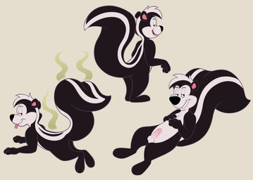 anthro black_body butt fur genitals lying male multicolored_body multicolored_fur on_back on_front penis rear_view smelly solo stink_fumes tongue tongue_out toony white_body white_fur rocketpopthewolf looney_tunes warner_brothers pepe_le_pew mammal mephitid skunk hi_res