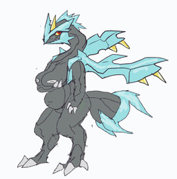 anthro big_breasts blush breasts female holding_breast ice looking_at_viewer simple_background solo white_background woodhouse3d nintendo pokemon generation_5_pokemon kyurem legendary_pokemon pokemon_(species)