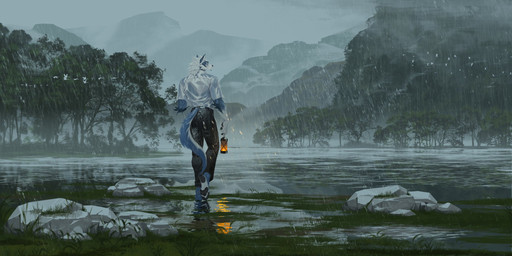 5_toes amazing_background anthro barefoot black_bottomwear black_clothing black_pants black_pawpads blue_body blue_fur bottomwear clothed clothing cloud collared_shirt countershade_feet countershade_fur countershade_tail countershading detailed_background drenched dress_shirt feet forest fully_clothed fur grass hair holding_lantern holding_object lake lamp lantern male mountain outside overcast pants pawpads paws plant plantigrade puddle raining rear_view rock scenery_porn shirt sky soles solo tail toes topwear tree wet wet_body wet_clothing wet_fur white_arms white_body white_dress_shirt white_fur white_hair yifeng_lz ambient_bird canid canine canis mammal wolf 2025 2:1 detailed digital_media_(artwork) digital_painting_(artwork) full-length_portrait hi_res painting_(artwork) portrait