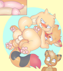 anthro anus balls bodily_fluids butt genital_fluids genitals group knot male male/male nude nude_male paws penis precum smile tail trio young young_anthro young_male young_on_young aury cooper_dog george_(george701) noah_sabertooth canid canine felid feline mammal prehistoric_species saber-toothed_tiger hi_res
