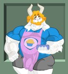 anthro beard biceps blonde_hair body_hair bulge chest_hair facial_hair hair hairy horn long_ears male muscular muscular_male solo mc_morrales undertale_(series) asgore_dreemurr bovid bovine caprine goat mammal hi_res