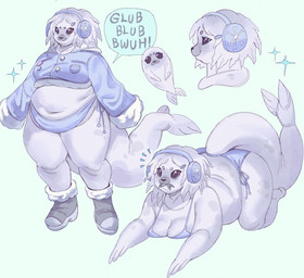 :3 accessory animal_noises anthro belly belly_overhang big_belly big_breasts blue_clothing boots breasts cat_smile cleavage clothed clothed_anthro clothing coily_hair dark_sclera dreadlocks earmuffs electronics female fish_in_mouth flipper_hands flippers footwear fur_boots hair hair_accessory hairclip headphones kinky_hair long_sleeves lying medium_breasts medium_hair midriff multiple_poses on_front overweight overweight_anthro overweight_female panties pose purple_eyes raised_tail shoes side_view simple_background skimpy sleeves_past_fingers smile smiling_at_viewer solo sparkles speech_bubble standing tail thick_tail thick_thighs three-quarter_view underwear white_body white_hair wide_hips winter_clothing wolfertinger crystal_(wolfertinger) aquatic mammal pinniped seal 2025 colored_line_art digital_media_(artwork) hi_res shaded trans_(lore) trans_woman_(lore)