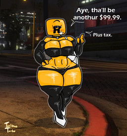 accent armwear bare_shoulders beckoning belly big_breasts biped black_armwear black_bra black_bridal_gauntlets black_clothing black_collar black_eyebrows black_panties black_underwear blush blush_lines bra breasts bridal_gauntlets bulging_breasts clothed clothed_female clothed_humanoid clothing collar collar_tag currency_symbol curved_eyebrows dialogue dollar_sign eyebrows eyelashes eyeless female fingers footwear gesture glistening glistening_armwear glistening_belly glistening_body glistening_bra glistening_breasts glistening_bridal_gauntlets glistening_clothing glistening_collar glistening_footwear glistening_head glistening_high_heels glistening_legs glistening_panties glistening_shoes glistening_shoulders glistening_thighs glistening_underwear grey_outline hand_on_hip hand_on_own_hip high_heels huge_breasts huge_hips legs_together light_body long_eyelashes mouthless not_furry outline panties partial_speech_bubble pose price purse red_blush screencap screencap_background shadow shoes skimpy slightly_chubby slightly_chubby_female slightly_chubby_humanoid solo speech_bubble standing symbol talking_to_viewer text thick_thighs three-quarter_view underwear white_clothing white_footwear white_high_heels white_shoes white_text wide_hipped_female wide_hipped_humanoid wide_hips yellow_body yellow_breasts turismoturbo rockstar_games humanoid logo_head shape_head 2026 artist_name digital_drawing_(artwork) digital_media_(artwork) english_text