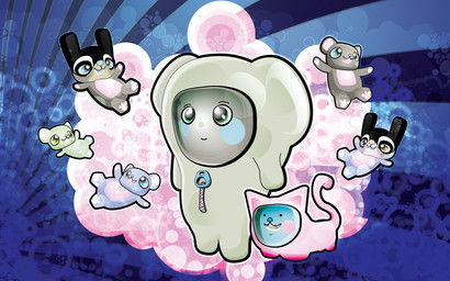 2000s_(media) 2000s_theme abstract_background ambiguous_gender anthro blue_background blue_eyes blue_nose blush blush_stickers bubble buckteeth clothing costume dot_eyes dotted_background feral floating gradient_background green_eyes grey_body group highlights_(coloring) hooded multicolored_body pattern_background pawpads pink_clothing purple_eyes simple_background simple_eyes teeth toony zipper osmand_nosse microsoft microsoft_windows windows_7 alien ambiguous_species bear canid canine canis domestic_cat domestic_dog felid feline felis koala mammal marsupial vombatiform 16:10 2009 digital_media_(artwork) hi_res widescreen