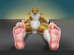 4:3 ambiguous_gender anthro bandai_namco canid canine digimon digimon_(species) feet foot_focus fur mammal plantigrade renamon solo vhyena yellow_body yellow_fur