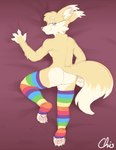 anthro clothing footwear legwear looking_back male paws rainbow socks stockings nekocrispy rennearc canid canine fennec_fox fox mammal true_fox 2020 absurd_res hi_res