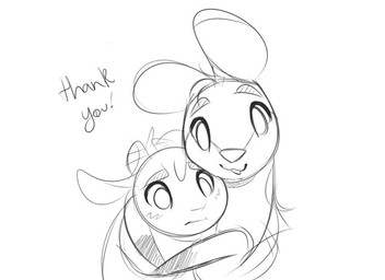 2_horns ambiguous_gender duo feral fur hair horn hug hugging_another looking_at_viewer quadruped short_hair text toony itsdanfango ansel_(itsdanfango) olive_(itsdanfango) bovid caprine deer goat mammal 2019 english_text monochrome sketch