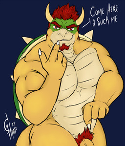 2_horns anthro claws genitals gesture green_body green_scales hand_gesture horn king male muscular muscular_male nude pecs penis pointing pointing_at_penis red_pubic_hair royalty scales shell smile solo spiked_shell spikes spikes_(anatomy) vein veiny_penis yellow_body yellow_scales hunterramirez mario_bros nintendo bowser koopa lizard reptile scalie hi_res