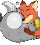 anthro big_butt blush bodily_fluids butt butt_pillow butt_to_cheek butt_worship clothing duo eyes_closed face_in_ass faceless_character faceless_female female head_on_butt huge_butt larger_male male size_difference sleeping smaller_female smile sweat thick_thighs purple_yoshi_draws disney zootopia judy_hopps nick_wilde canid canine fox lagomorph leporid mammal rabbit red_fox true_fox 2021 hi_res