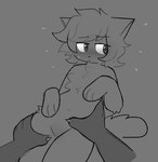 ambiguous_gender anthro belly_grab biped claws duo embarrassed female female/ambiguous genitals hair leg_grab looking_away lying nude on_back paws pussy simple_background tail thigh_grab qtipps bee_the_cat domestic_cat felid feline felis mammal monochrome nonbinary_(lore)